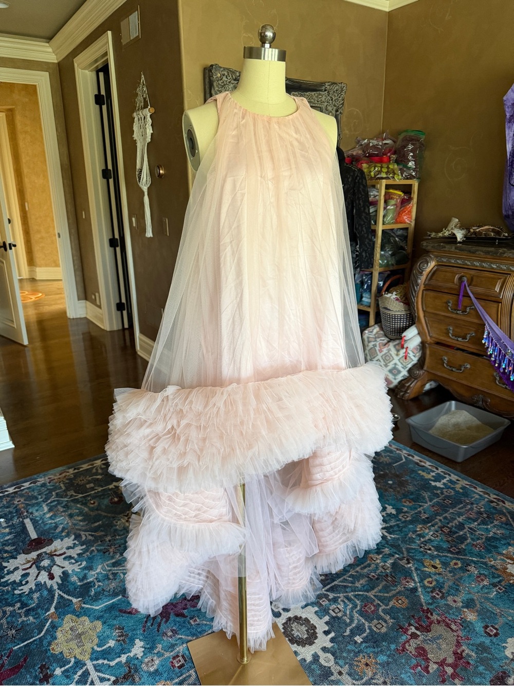 Pink Tulle Ruffled Dress - Elegant Party Dress - Picture 2 of 8